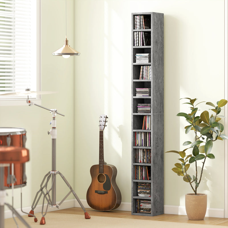 CD Storage Tower for 204 Discs Space Saving 12 Tier Unit for Organised Home Cement Grey