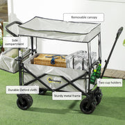 Grey Folding Camping Trolley Wagon With Canopy And Handle For Beach Or Garden Use