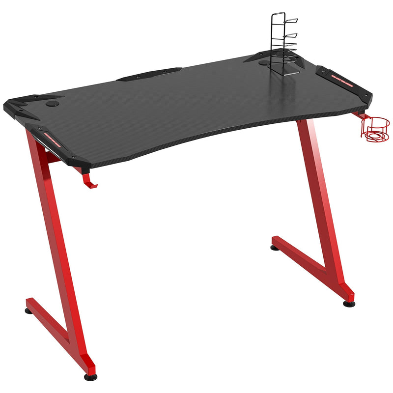 122 cm Z-shaped gaming desk on a white background with gamepad holder and cup holder