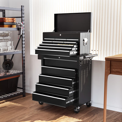 14 Drawer Rolling Tool Chest with Top Cabinet for Organised Garage Storage Black