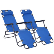 Set of 2 Folding Sun Loungers with Adjustable Backrest and Headrest for Garden Use Blue AOSOM