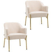 Set of 2 Velvet Accent Armchairs with Gold Legs for Living Room or Bedroom Use White