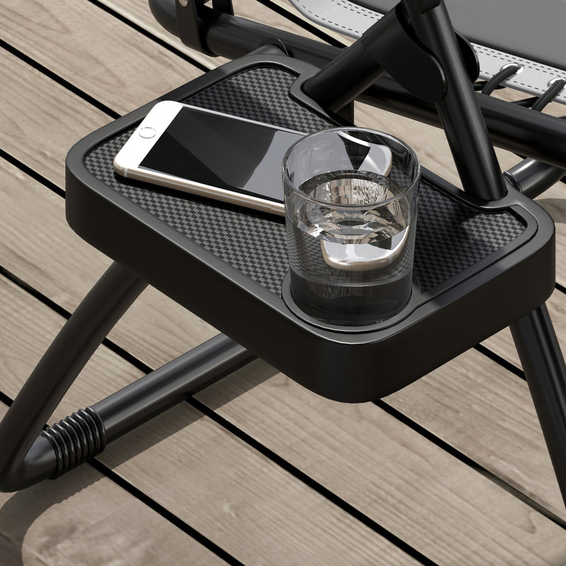 Set of 2 Grey Zero Gravity Outdoor Lounger Chairs With Padded Seat and Cup Holder by Outsunny