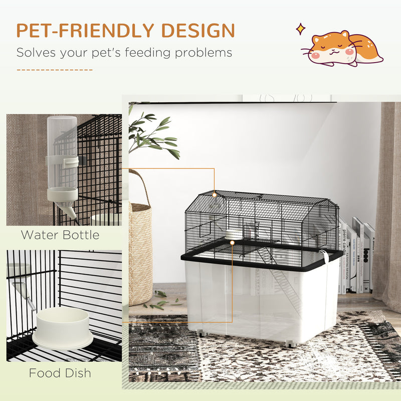 Two Tier Hamster Cage with Wheels Deep Base and Accessories for Small Pets, Grey