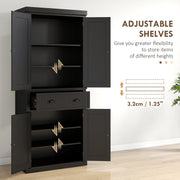 Freestanding Kitchen Storage Cabinet With Drawers And Shelves For Home Organisation Black