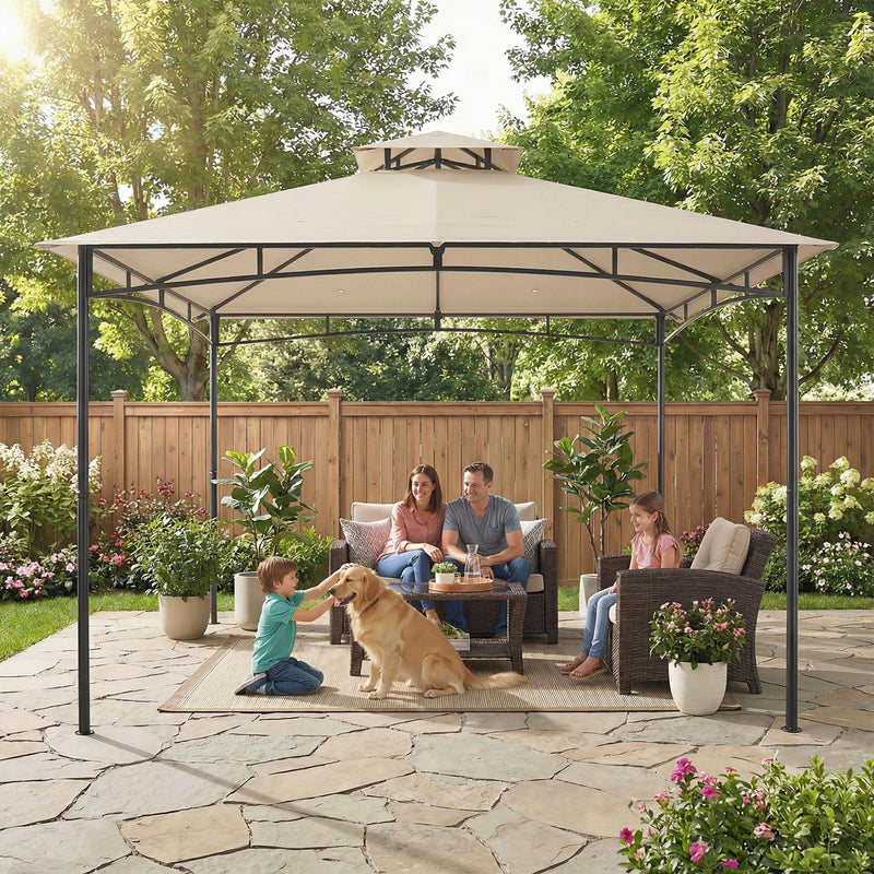 3x3m Metal Garden Gazebo for Year Round Shelter and Gatherings, Khaki