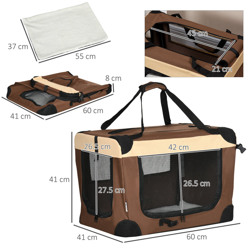 Foldable Pet Carrier with Soft Cushion for Small Dogs and Cats Ideal for Travel, Brown