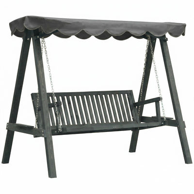Grey Wooden Garden Swing Chair for 3 Adults with Canopy for Shade and Comfort Outsunny