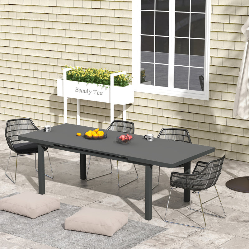 Charcoal Grey 6 to 8 Seater Aluminium Rectangular Garden Table Extending Patio Dining Furniture