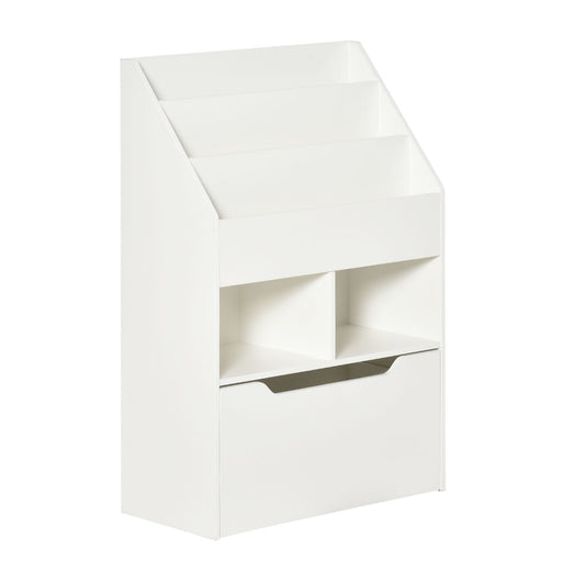 Kids Bookshelf and Toy Organiser with Drawer and Wheels for Easy Storage, White