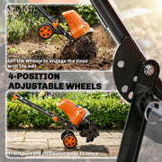 Electric Garden Tiller Rotavator for Easy Soil Preparation with Adjustable Wheels Orange AOSOM