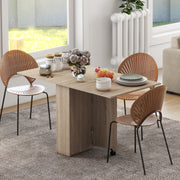 Folding Drop Leaf Dining Table with Storage Shelves and Wheels for Small Spaces Natural