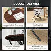 Round Foldable Rattan Garden Coffee Table with Metal Frame for Lawn or Patio Mixed Brown