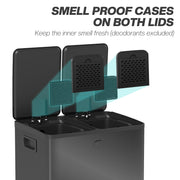 40L Double Compartment Indoor Recycling Bin with Deodorisers in Stainless Steel Glossy Black Finish