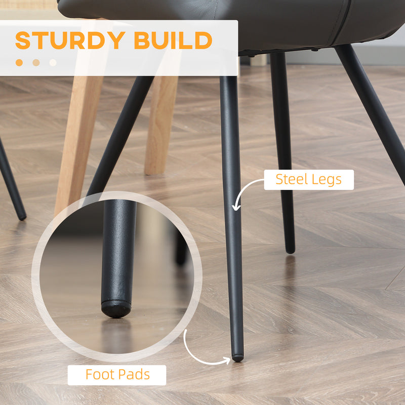 Set of 4 PU Leather Dining Chairs with Metal Legs for Kitchen or Dining Room Grey AOSOM