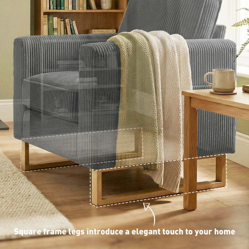 Armchair for Everyday Relaxation with Thick Cushion and Corduroy Upholstery Dark Grey AOSOM
