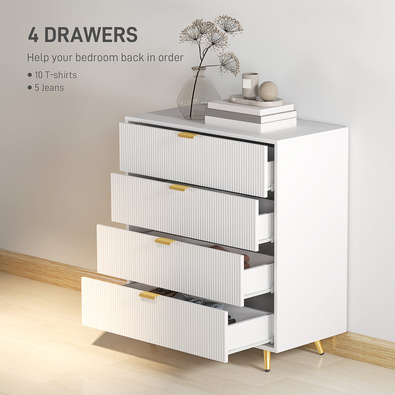 White Four Drawer Elegant Bedside Table with Storage by HOMCOM