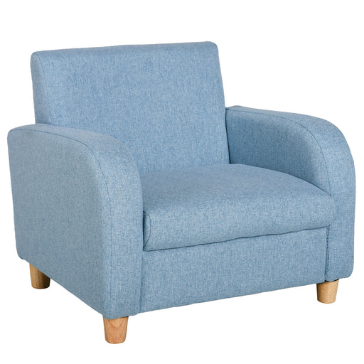 Kids High Back Armchair with Wooden Frame and Non Slip Legs for Bedroom or Playroom, Blue
