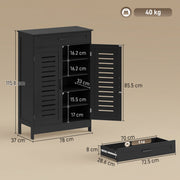 Black Shoe Storage Cabinet For Entryway with Louvered Doors Drawer and Adjustable Shelves 78x37x115cm Homcom