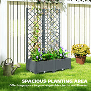 Raised Garden Bed with Trellis and Water Reservoir for Climbing Plants and Veggies Grey Outsunny