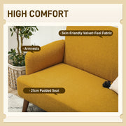 Yellow 2 Seater Velvet Feel Sofa With Thick Padding and Wooden Legs by HOMCOM