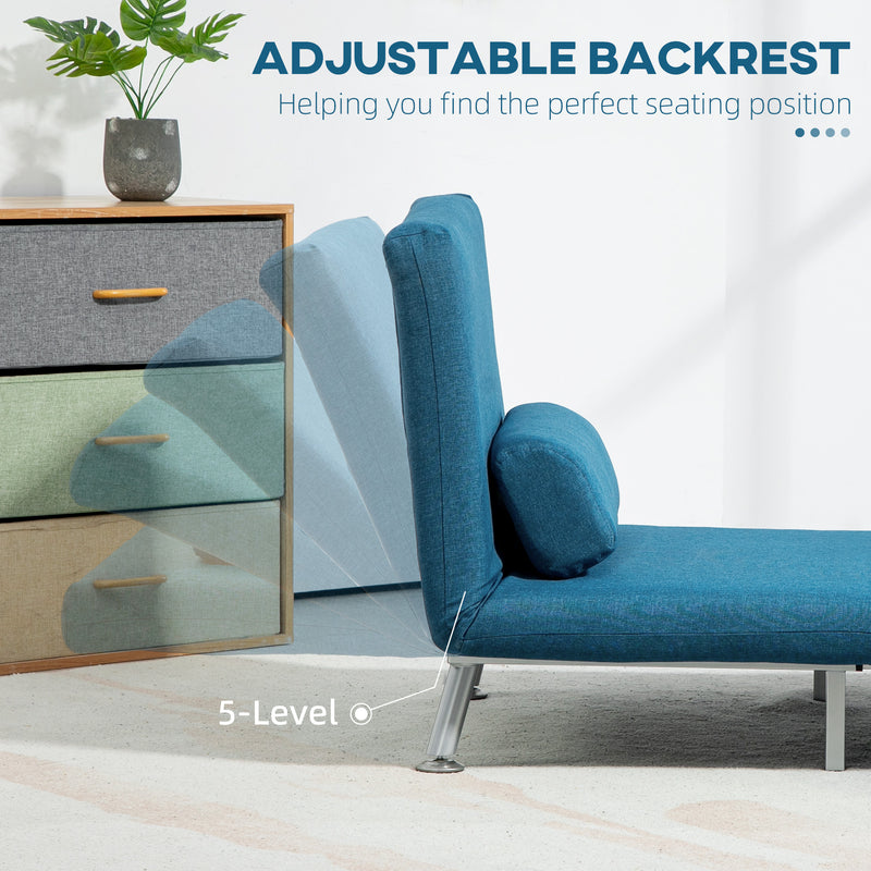 Blue Linen Look Single Sleeper Chair Comfortable and Space Saving by HOMCOM