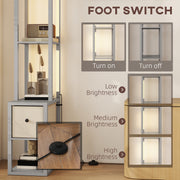 LED Floor Lamp with Shelves and Fabric Drawer Adjustable Brightness for Living Room Grey