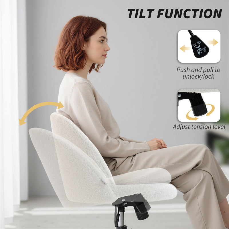 Teddy Fleece Swivel Office Chair With Wheels And Adjustable Height For Home Cream White AOSOM