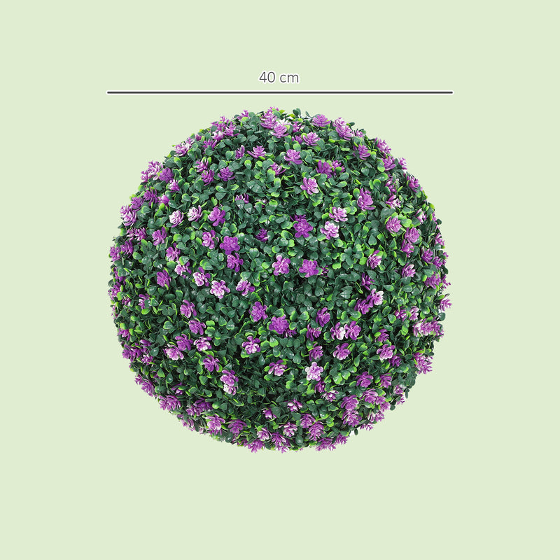Set of Two Artificial Boxwood Ball Plants for Indoor or Outdoor Display Purple AOSOM
