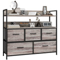 Tall Fabric Chest of 5 Drawers with Wood Effect Frame for Bedroom Storage Grey