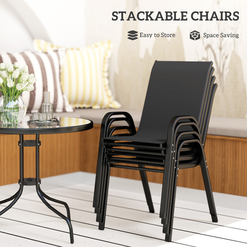 Five Piece Black Steel Patio Set with Glass Top Table by Outsunny