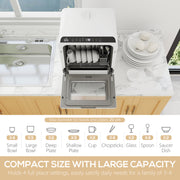 Compact 6L Tabletop Dishwasher with Five Cleaning Modes Ideal for Small Kitchens White AOSOM