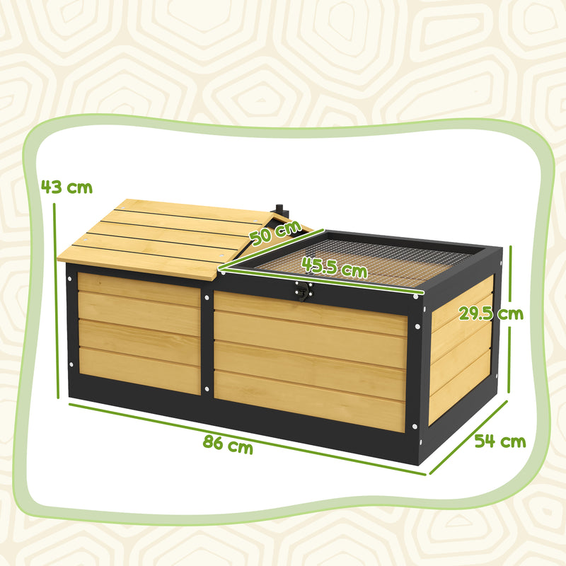 Wooden Tortoise House with Run and Hideout Ideal for Small Reptiles and Pets, Yellow