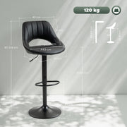 Set of 2 Adjustable Faux Leather Bar Stools With Footrest Ideal for Kitchen Island Black