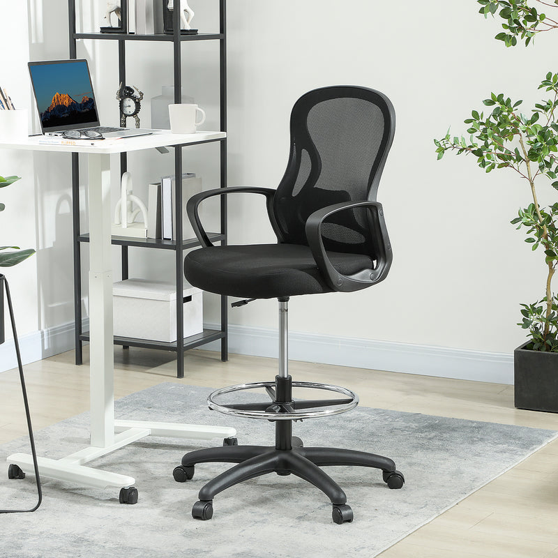 Ergonomic Mesh Drafting Office Chair With Lumbar Support And Footrest For Standing Desks Black