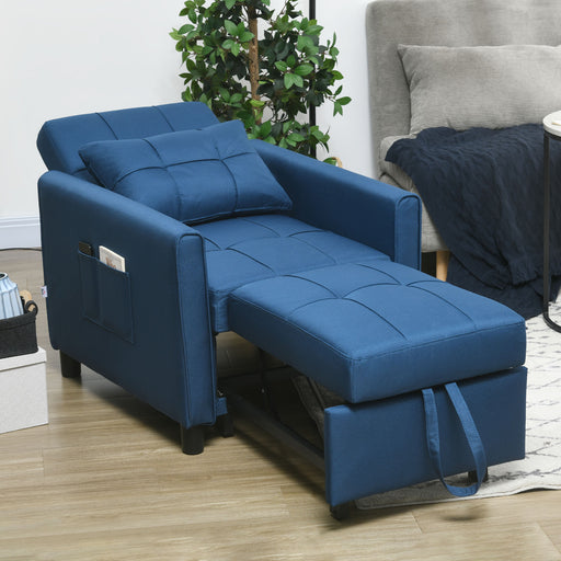Single Chair Bed With Linen Look Upholstery Ideal For Guests Or Small Spaces Blue
