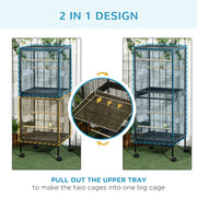 Large Bird Cage on Wheels with Removable Trays for Budgies Finches Cockatiels, Black