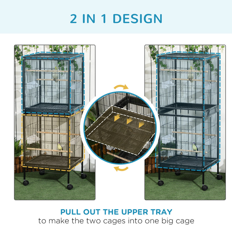Large Bird Cage on Wheels with Removable Trays for Budgies Finches Cockatiels, Black