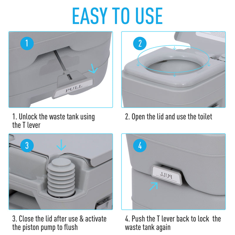 Portable Camping Toilet with Carry Handle for Easy Travel and Outdoor Use Grey