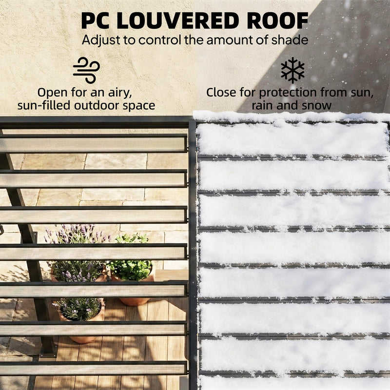 3x3m Aluminium Louvered Pergola for Flexible Garden Shade and Weather Protection, Dark Grey