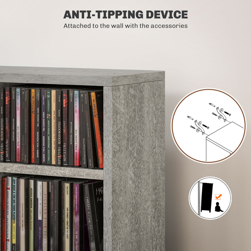 Set of Two CD Storage Units Holds 102 CDs, Space Saving Design, Cement Grey by HOMCOM