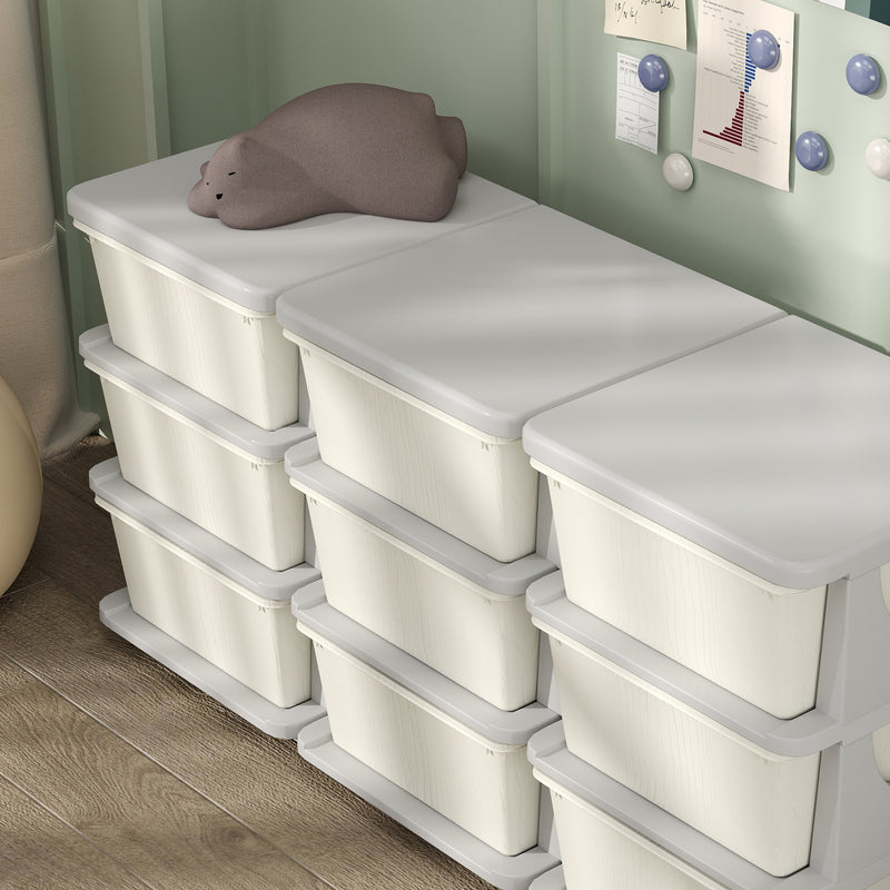 Kids Toy Storage Organiser with Nine Removable Drawers for Bedroom or Playroom Cream