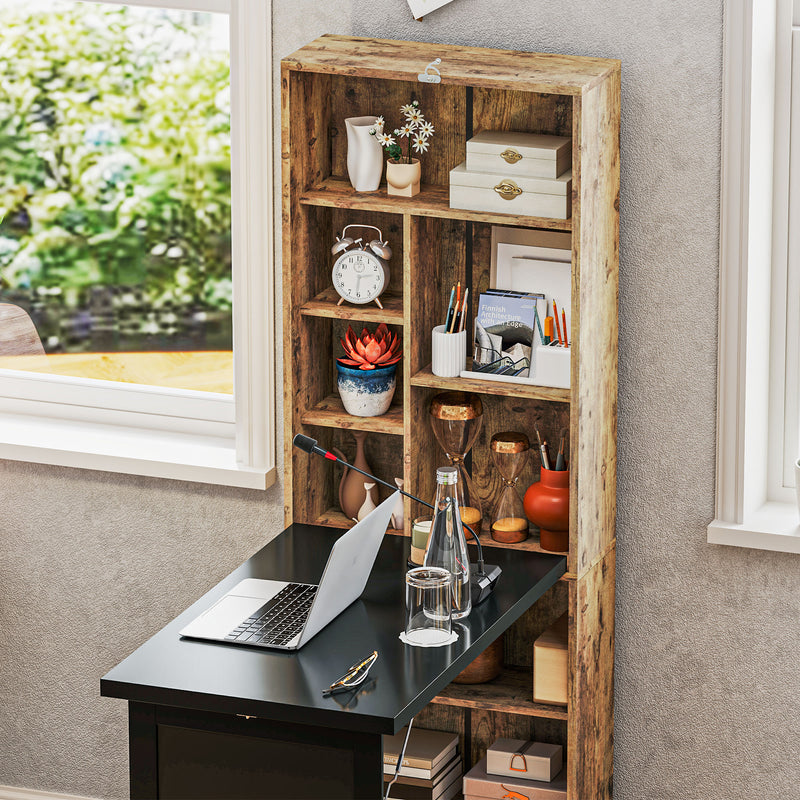 Folding Desk with Blackboard and Side Shelf Rustic Brown Home Office Workstation by HOMCOM