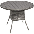 Grey 90cm Four Seater Round Rattan Dining Table With Wood Effect Finish by Outsunny