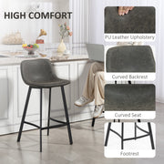 Set of 2 PU Leather Bar Stools with Backrest and Footrest for Kitchen or Breakfast Bar Grey