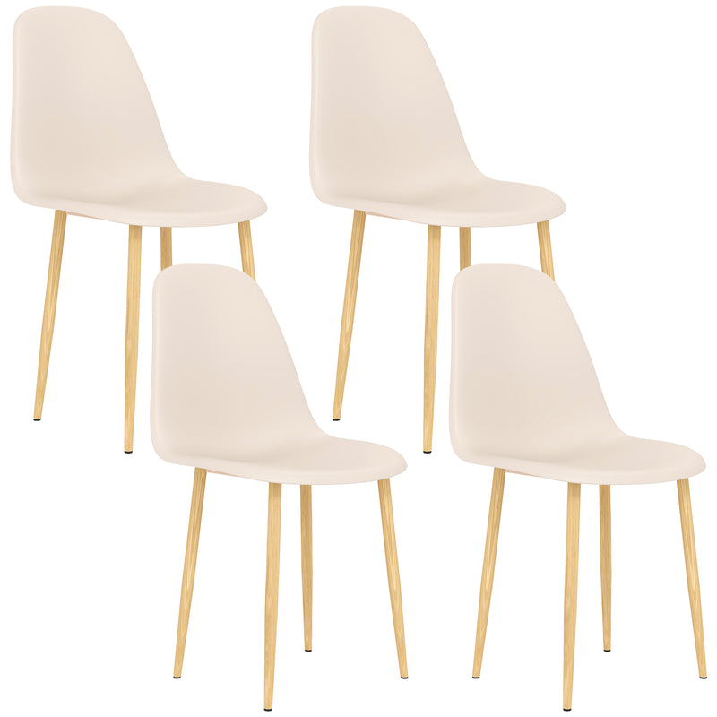 Set of 4 Modern Khaki Dining Chairs with Backrest and Steel Legs for Kitchen or Dining Room by HOMCOM