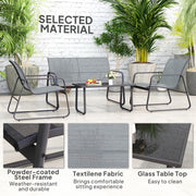 4 Piece Garden Furniture Set Light Grey Patio Sofa Set With Glass Table by Outsunny