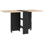 Folding Drop Leaf Dining Table with Storage Shelves and Wheels for Small Spaces Oak Black