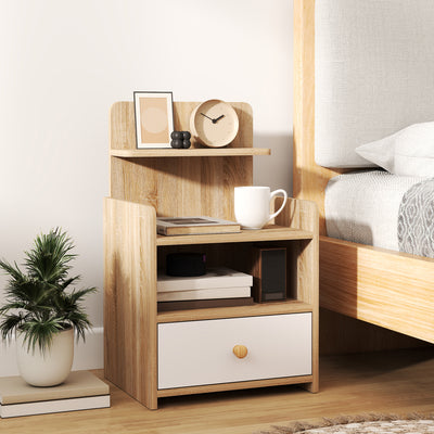 White Wood Effect Bedside Table with Multi Storage Shelves by HOMCOM