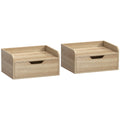 Floating Bedside Tables Set of 2 with Drawer and Shelf for Space Saving Storage Natural Wood AOSOM